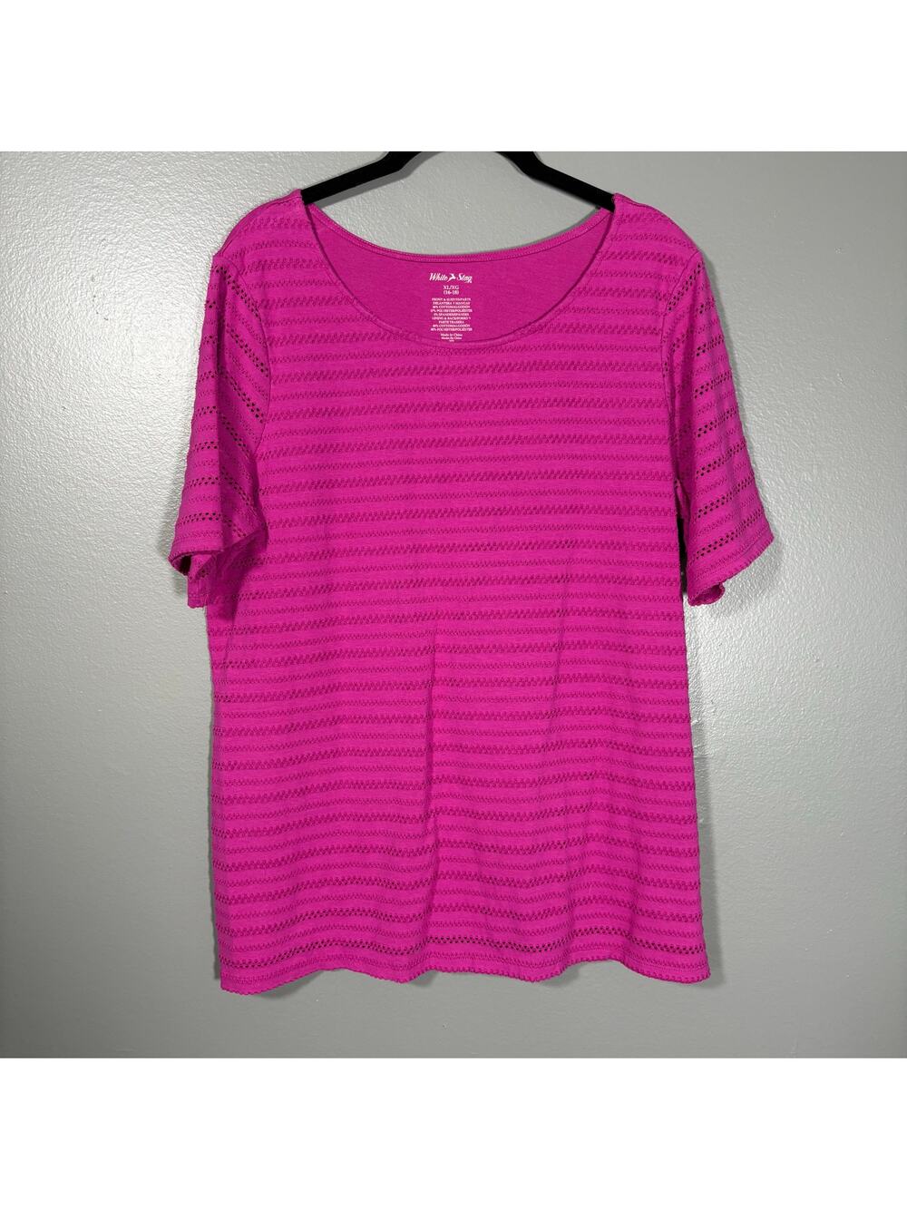 White Stag Bright Pink Crochet Lace Stripe Boho Top - Size XL (16-18) - Women's